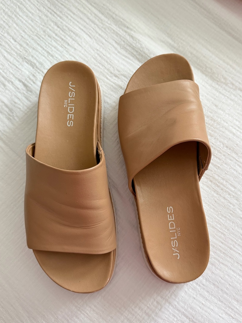 J Slides Tan Slide Sandals - Smooth Leather Single-Band